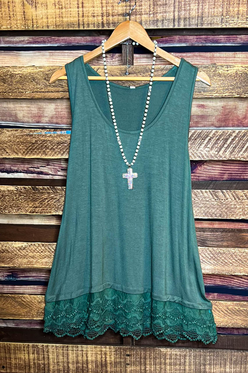 LACE SLIP DRESS EXTENDER TOP CAMI IN OLIVE------SALE
