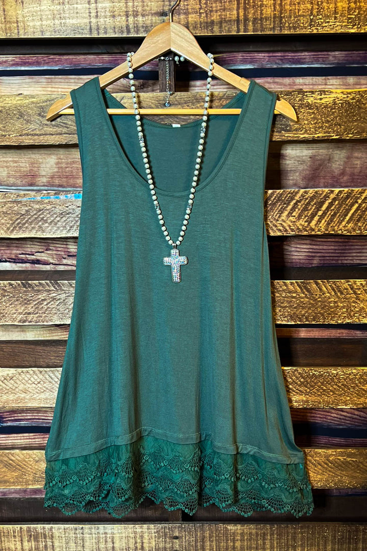 LACE SLIP DRESS EXTENDER TOP CAMI IN OLIVE------SALE