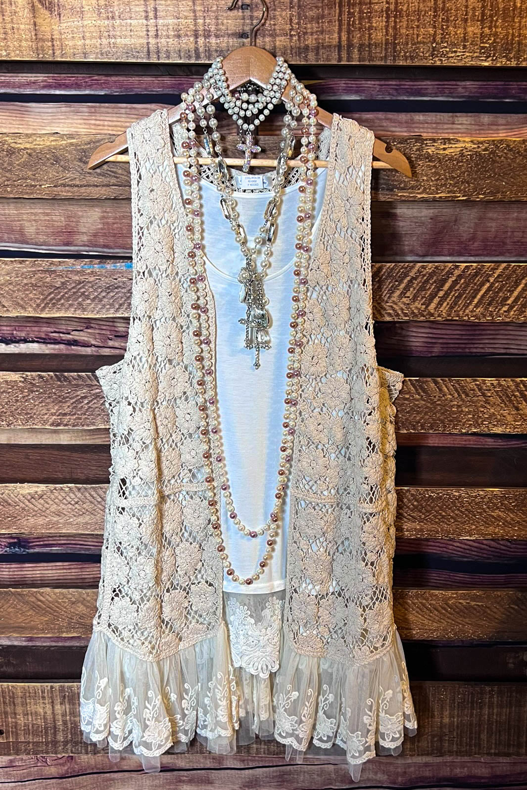 Keep It Authentic 100 % Cotton Crochet & Lace Vest - Natural