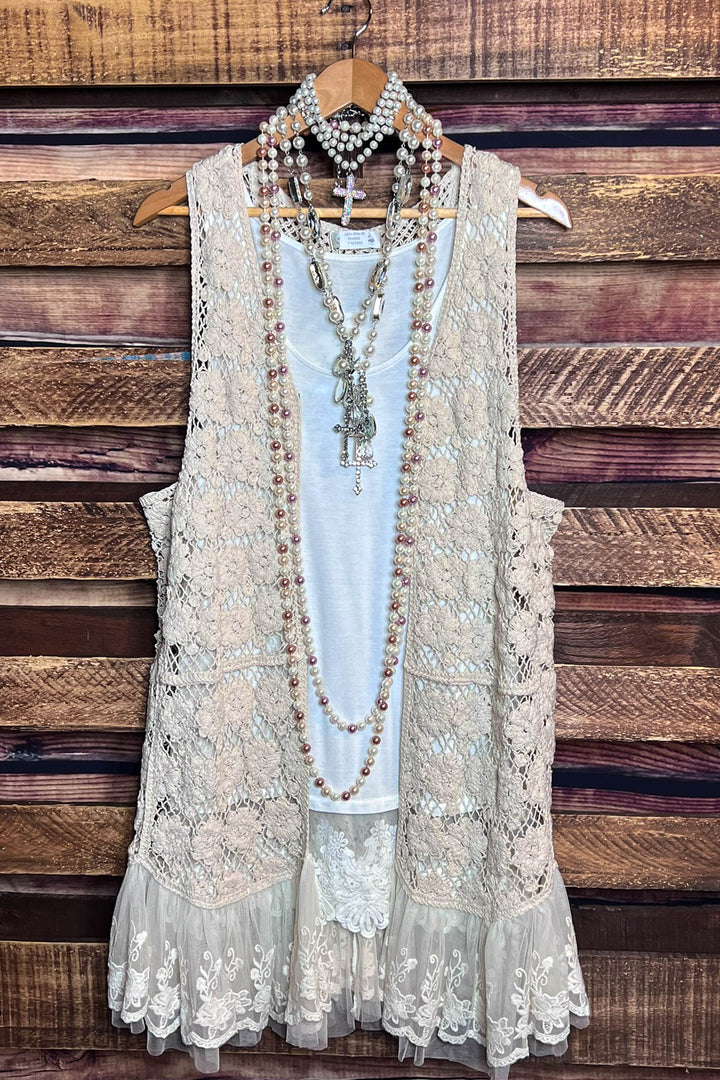 Keep It Authentic 100 % Cotton Crochet & Lace Vest - Natural
