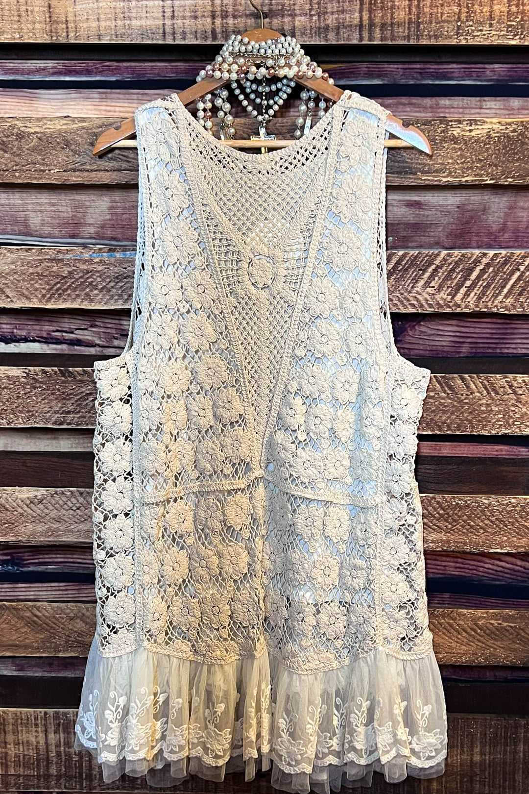Keep It Authentic 100 % Cotton Crochet & Lace Vest - Natural