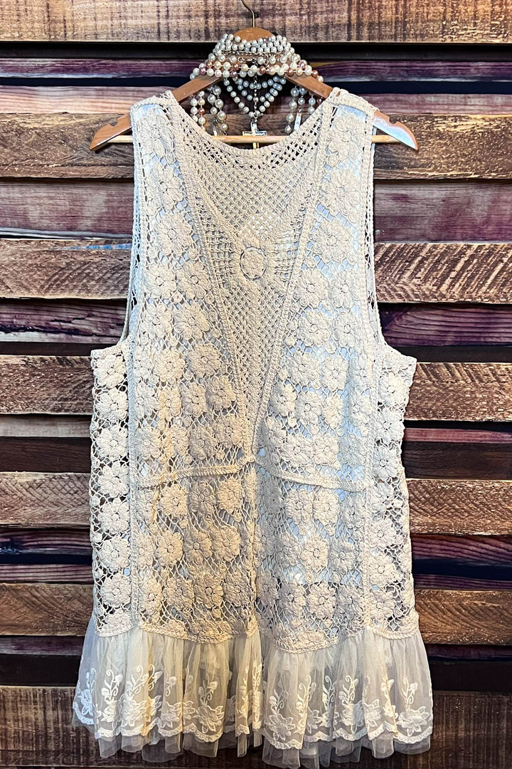 Keep It Authentic 100 % Cotton Crochet & Lace Vest - Natural