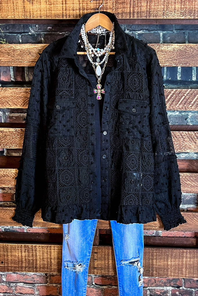 ANY EVENT STUNNING BLACK LACE SHIRT JACKET