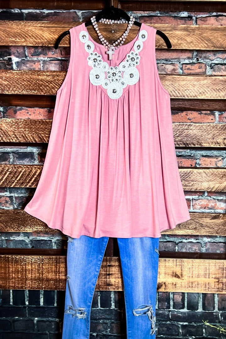 PERFECTLY DARLING PINK SLEEVELESS TUNIC----------SALE