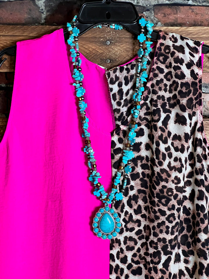 14-22 SIZE - DREAMS OF YOU FUCHSIA & LEOPARD PRINT TOP ---------- SALE