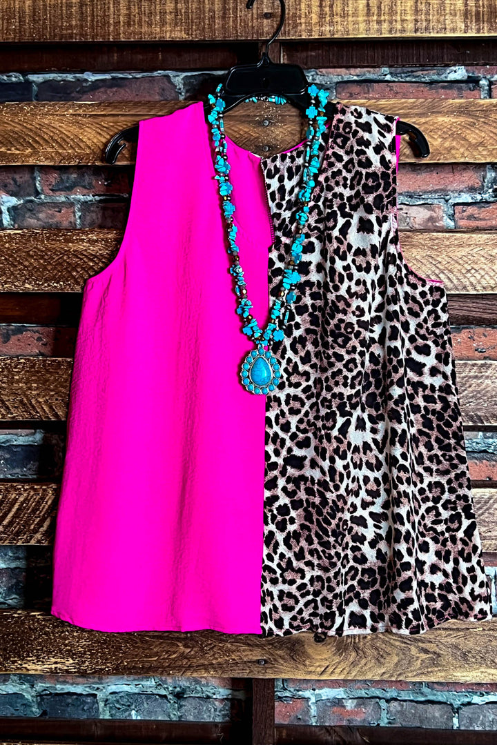 14-22 SIZE - DREAMS OF YOU FUCHSIA & LEOPARD PRINT TOP ---------- SALE