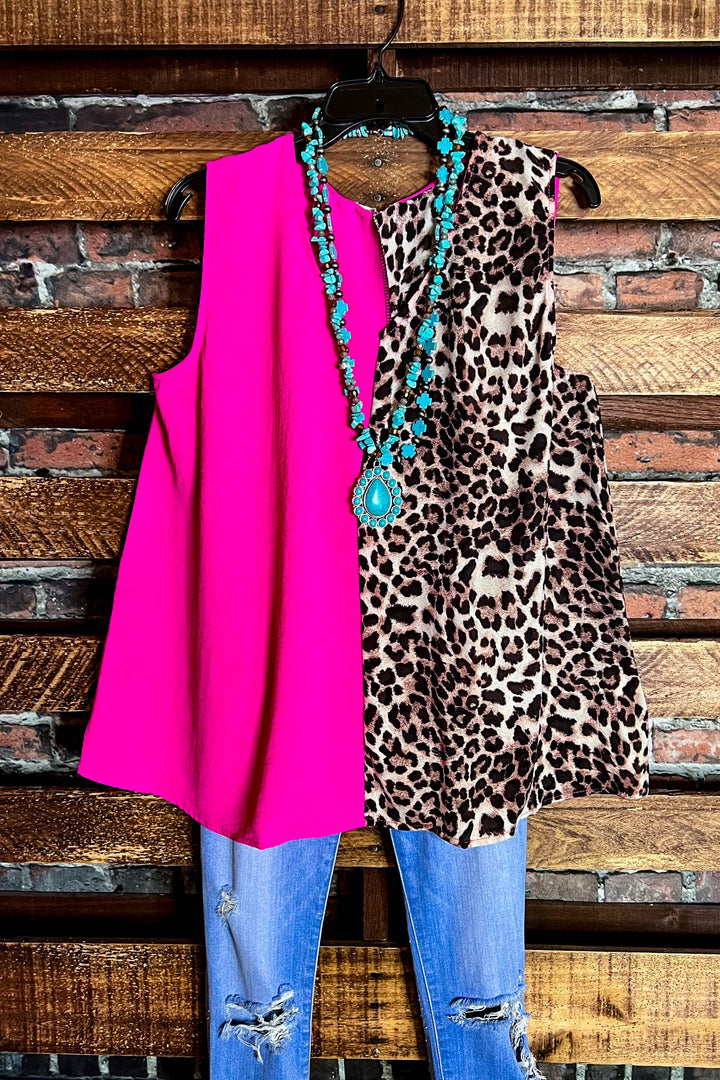 14-22 SIZE - DREAMS OF YOU FUCHSIA & LEOPARD PRINT TOP ---------- SALE