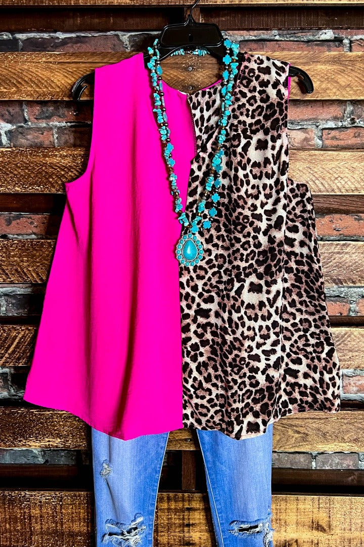 14-22 SIZE - DREAMS OF YOU FUCHSIA & LEOPARD PRINT TOP ---------- SALE