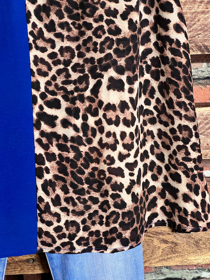 14-22 SIZE - DREAMS OF YOU ROYAL BLUE & LEOPARD PRINT TOP -------- SALE