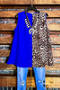 14-22 SIZE - DREAMS OF YOU ROYAL BLUE & LEOPARD PRINT TOP -------- SALE