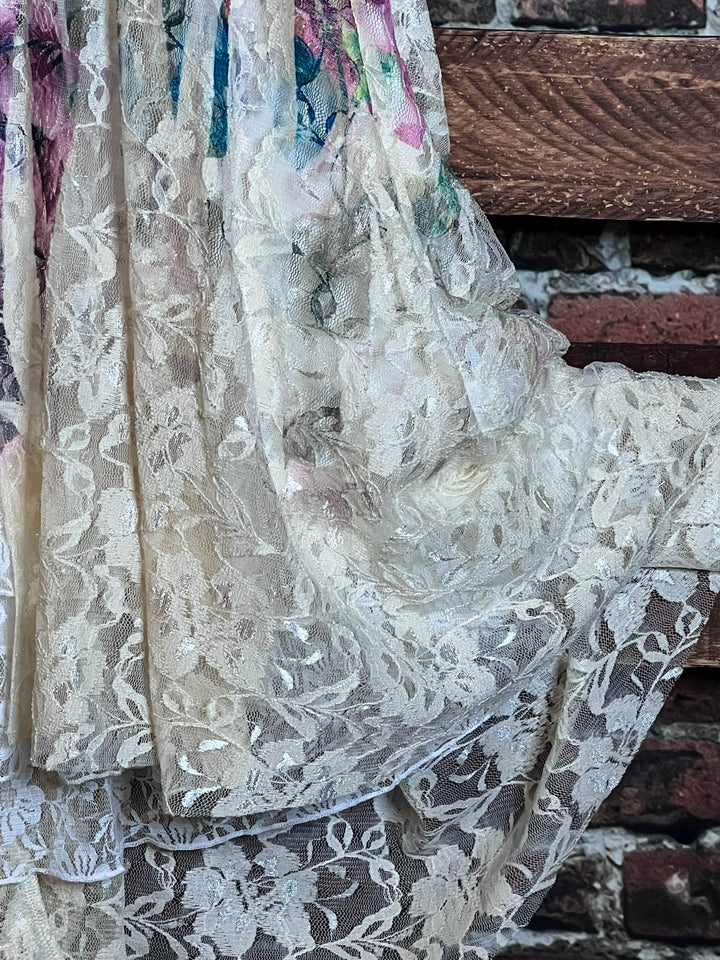 MAGNOLIA BLOSSOM LACE JACKET CARDIGAN IN BEIGE & MULTI-COLOR