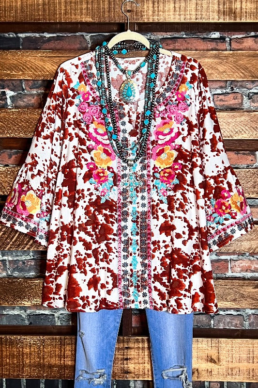 DESERT WILD FLOWER RUST & MULTI-COLOR EMBROIDERED TUNIC