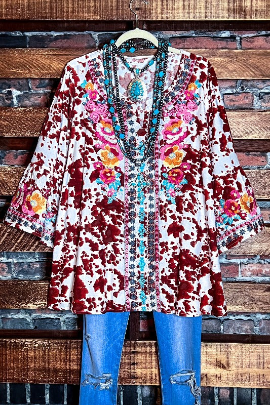 DESERT WILD FLOWER RUST & MULTI-COLOR EMBROIDERED TUNIC