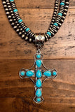VINTAGE VICTORIAN CROSS NECKLACE BLUE TURQUOISE