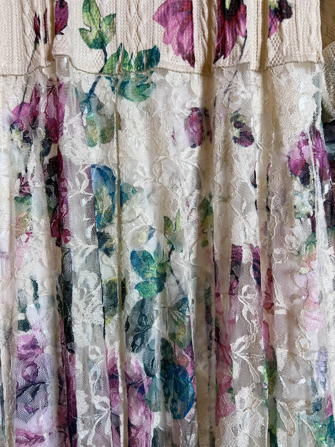 MAGNOLIA BLOSSOM LACE JACKET CARDIGAN IN BEIGE & MULTI-COLOR