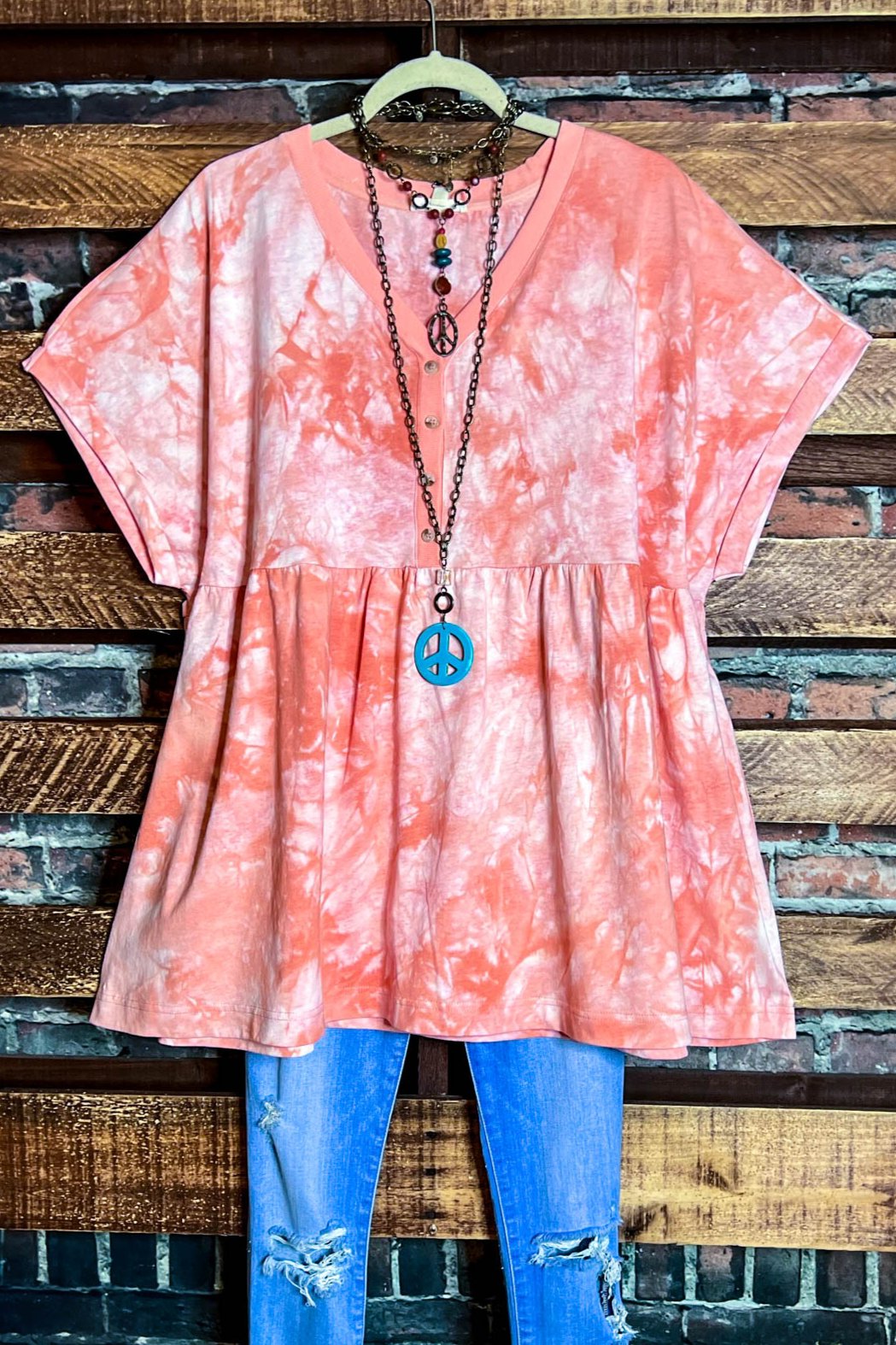 16-26 SIZE -100% Cotton Oversized Babydoll Tunic Coral--------Sale