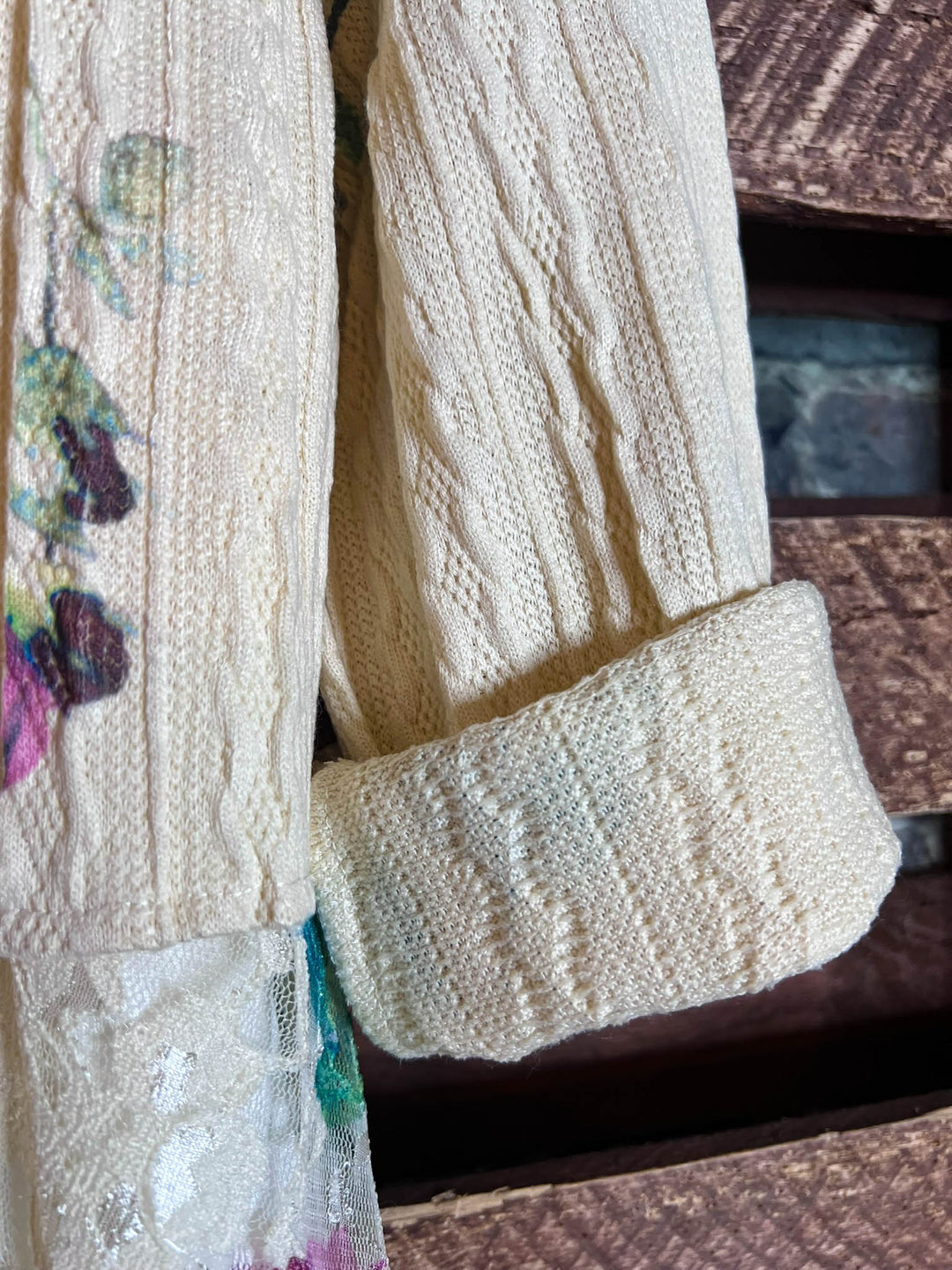 MAGNOLIA BLOSSOM LACE JACKET CARDIGAN IN BEIGE & MULTI-COLOR