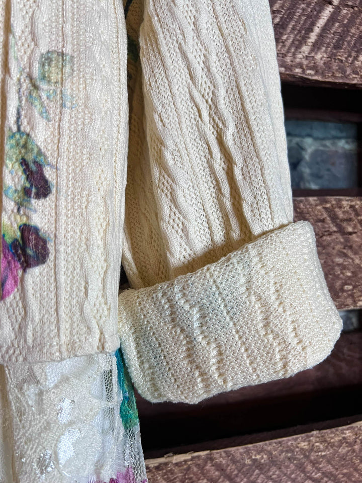 MAGNOLIA BLOSSOM LACE JACKET CARDIGAN IN BEIGE & MULTI-COLOR