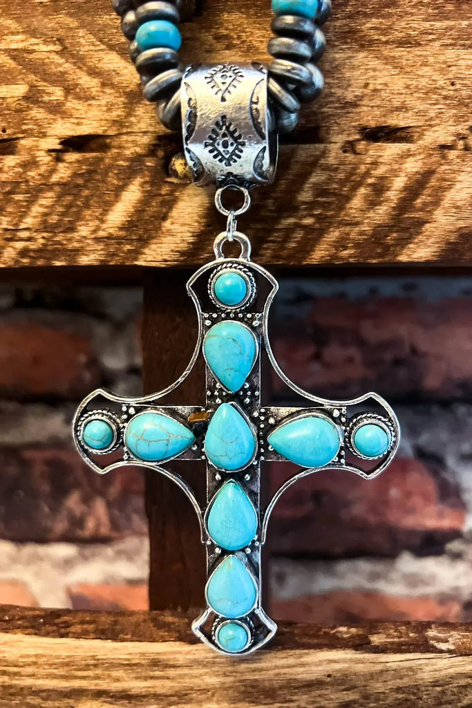 BLUE MOON GYPSY BLUE TURQUOISE CROSS NECKLACE