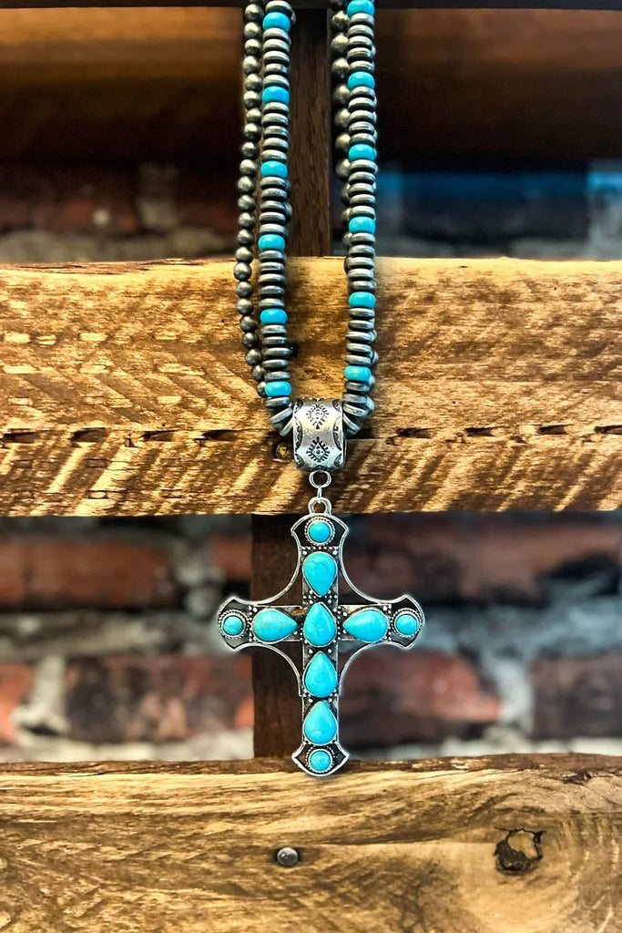 BLUE MOON GYPSY BLUE TURQUOISE CROSS NECKLACE