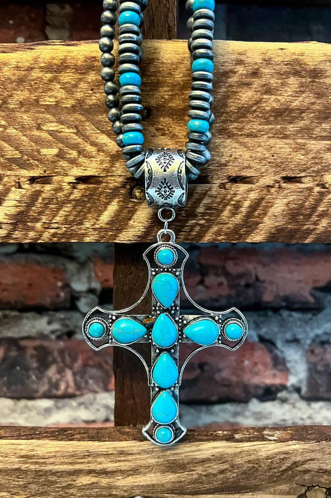 BLUE MOON GYPSY BLUE TURQUOISE CROSS NECKLACE