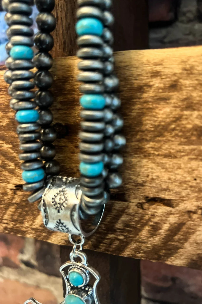 BLUE MOON GYPSY BLUE TURQUOISE CROSS NECKLACE