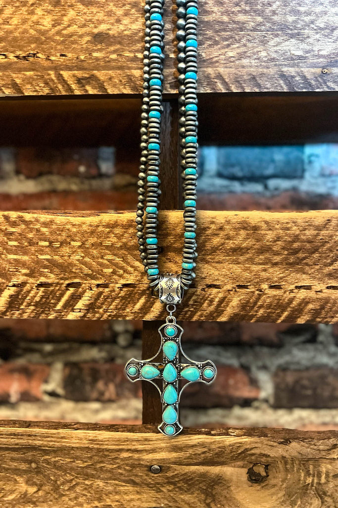 BLUE MOON GYPSY BLUE TURQUOISE CROSS NECKLACE