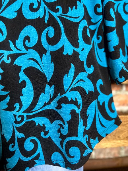 BEAUTIFUL MORNING DAMASK BLACK & TEAL BLOUSE