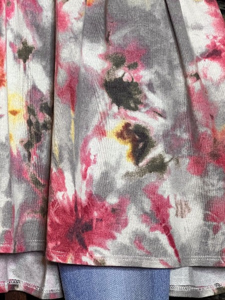 COMFY NO WORRIES OVERSIZED BABYDOLL TUNIC IN TIE DYE PINK & GRAY