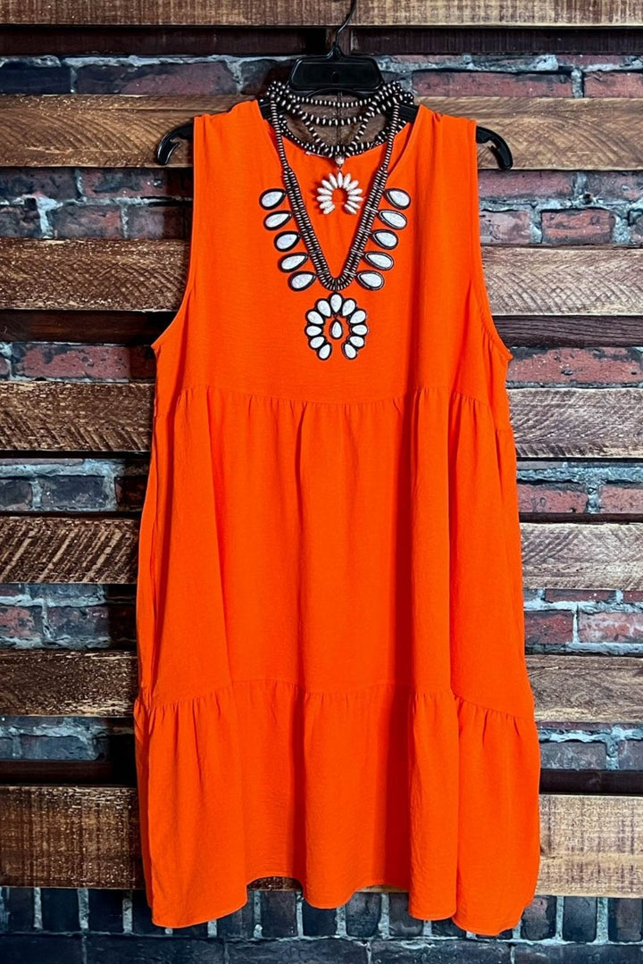 BEAUTIFUL LIFE TO LIVE ORANGE TIERED SLEEVELESS DRESS