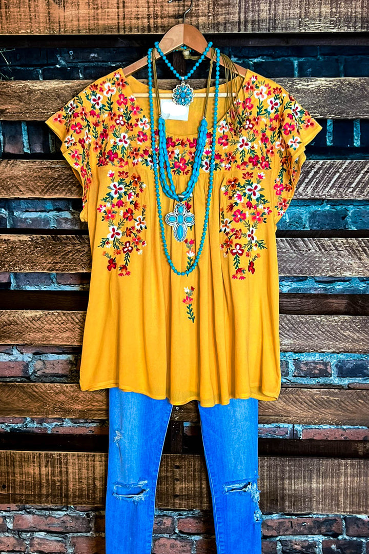 Moving On To Better Days Embroidered Top in Yellow