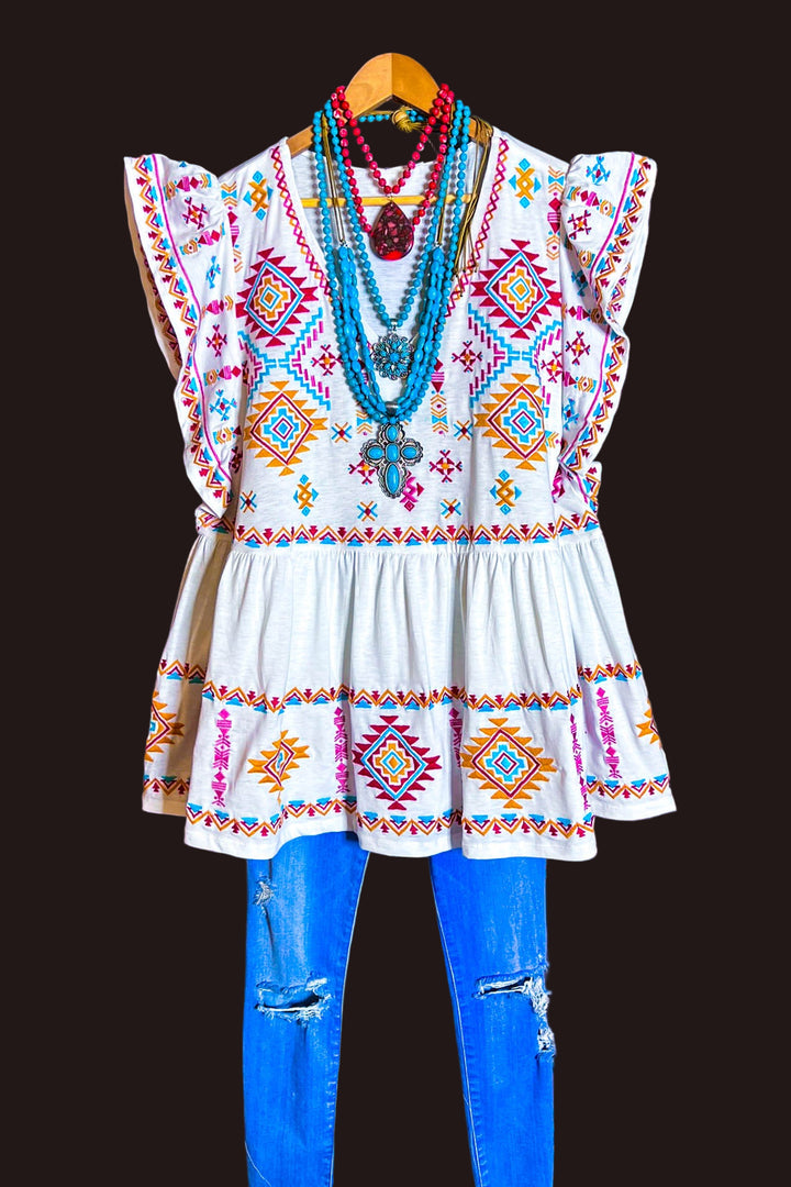 MY HEART IS YOURS IVORY & MULTI COLOR EMBROIDERED BLOUSE-----------SALE