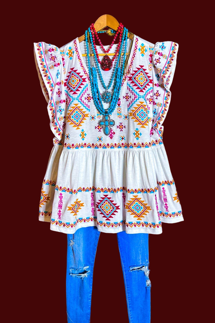 MY HEART IS YOURS IVORY & MULTI COLOR EMBROIDERED BLOUSE-----------SALE