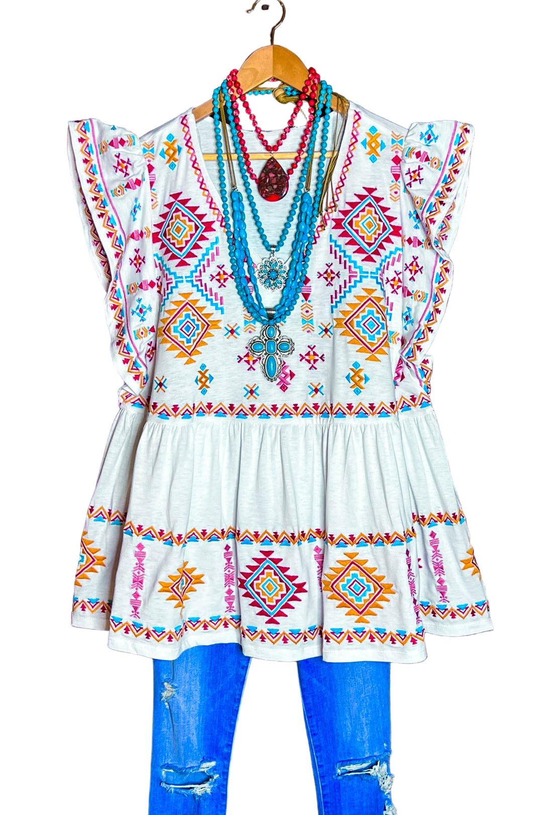 MY HEART IS YOURS IVORY & MULTI COLOR EMBROIDERED BLOUSE-----------SALE