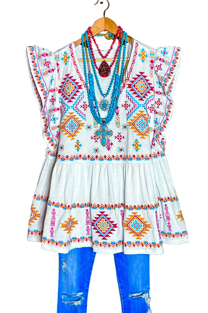 MY HEART IS YOURS IVORY & MULTI COLOR EMBROIDERED BLOUSE-----------SALE