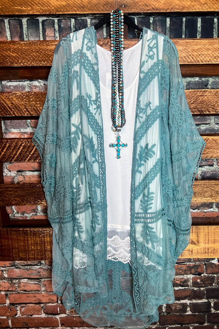 YOU'RE MY DREAM LACE SAGE OVERSIZED DUSTER KIMONO