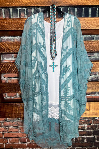 A FABULOUS HEART LACE SAGE DUSTER CARDIGAN KIMONO