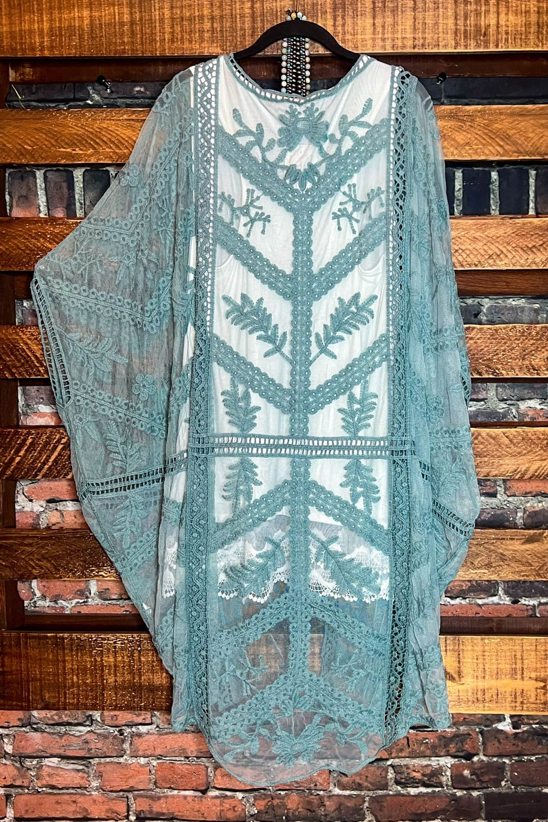 YOU'RE MY DREAM LACE SAGE OVERSIZED DUSTER KIMONO
