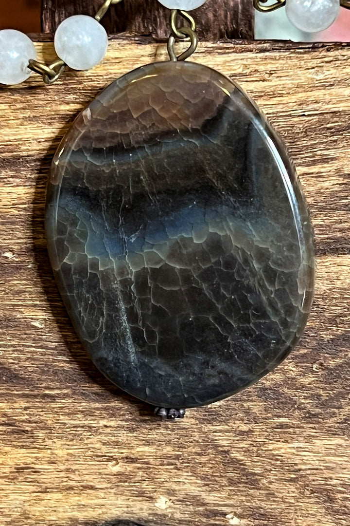 AGATA POLISHED STONE CRYSTAL BEADS NECKLACE