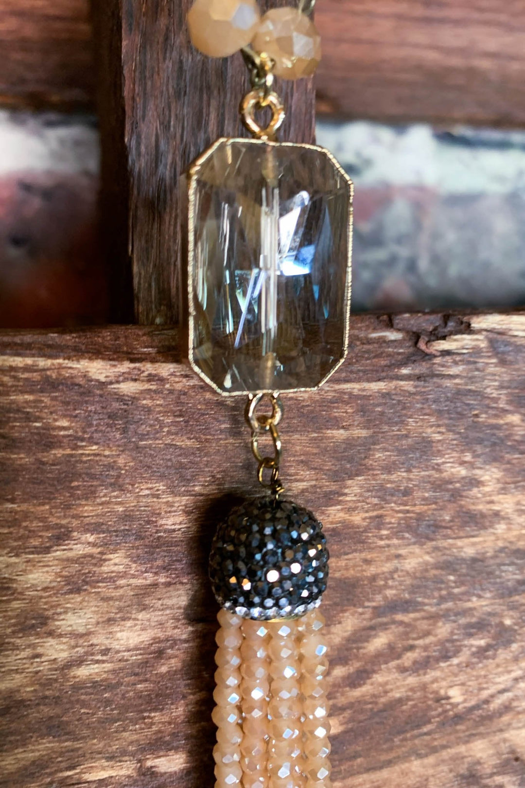 MOONLIGHT INSPIRE CRYSTAL LONG NECKLACE CHAMPAGNE COLOR