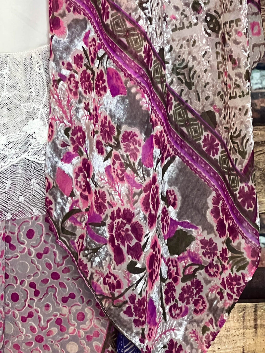 SWEET NOSTALGIA VELVET PINK PURPLE AND MULTI-COLOR KIMONO