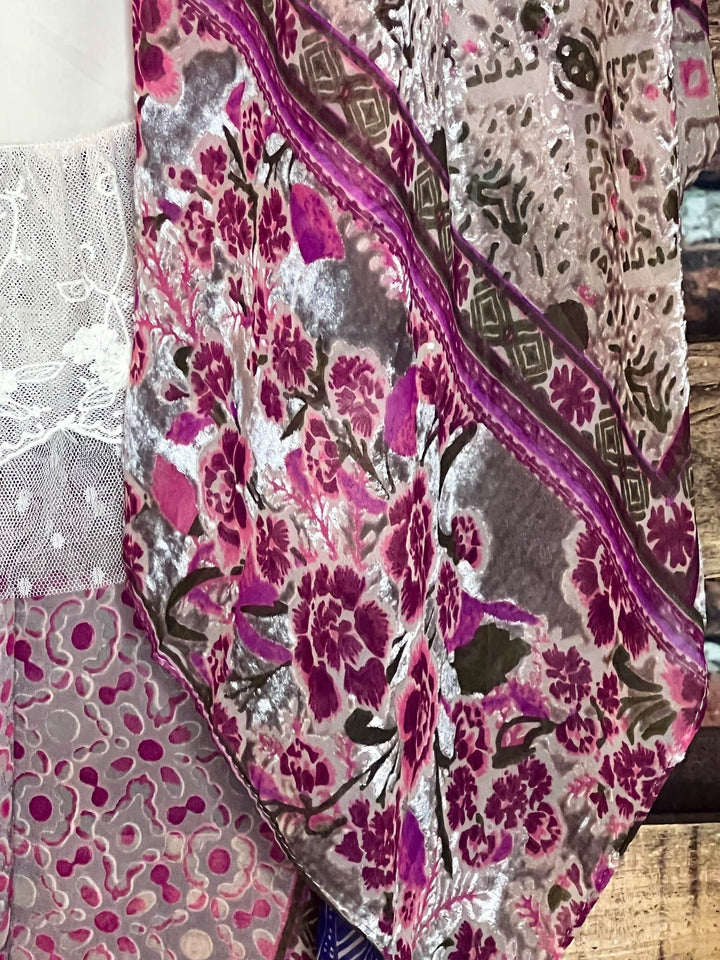 SWEET NOSTALGIA VELVET PINK PURPLE AND MULTI-COLOR KIMONO