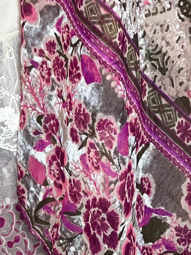 SWEET NOSTALGIA PINK PURPLE & MULTI COLOR VELVET BURNOUT KIMONO