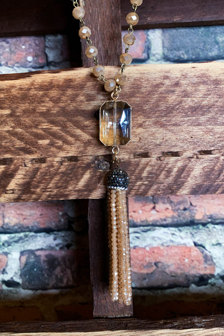 MOONLIGHT INSPIRE CRYSTAL LONG NECKLACE CHAMPAGNE COLOR