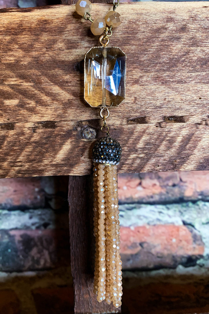 MOONLIGHT INSPIRE CRYSTAL LONG NECKLACE CHAMPAGNE COLOR