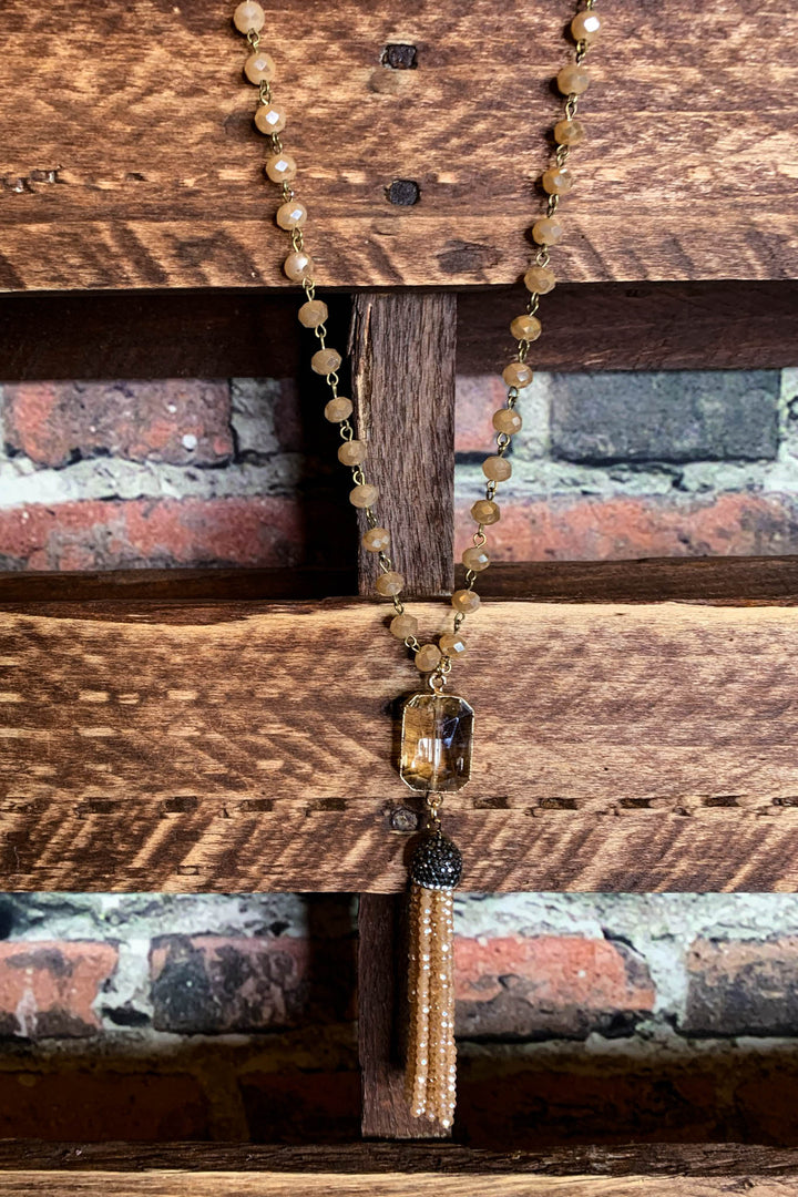 MOONLIGHT INSPIRE CRYSTAL LONG NECKLACE CHAMPAGNE COLOR