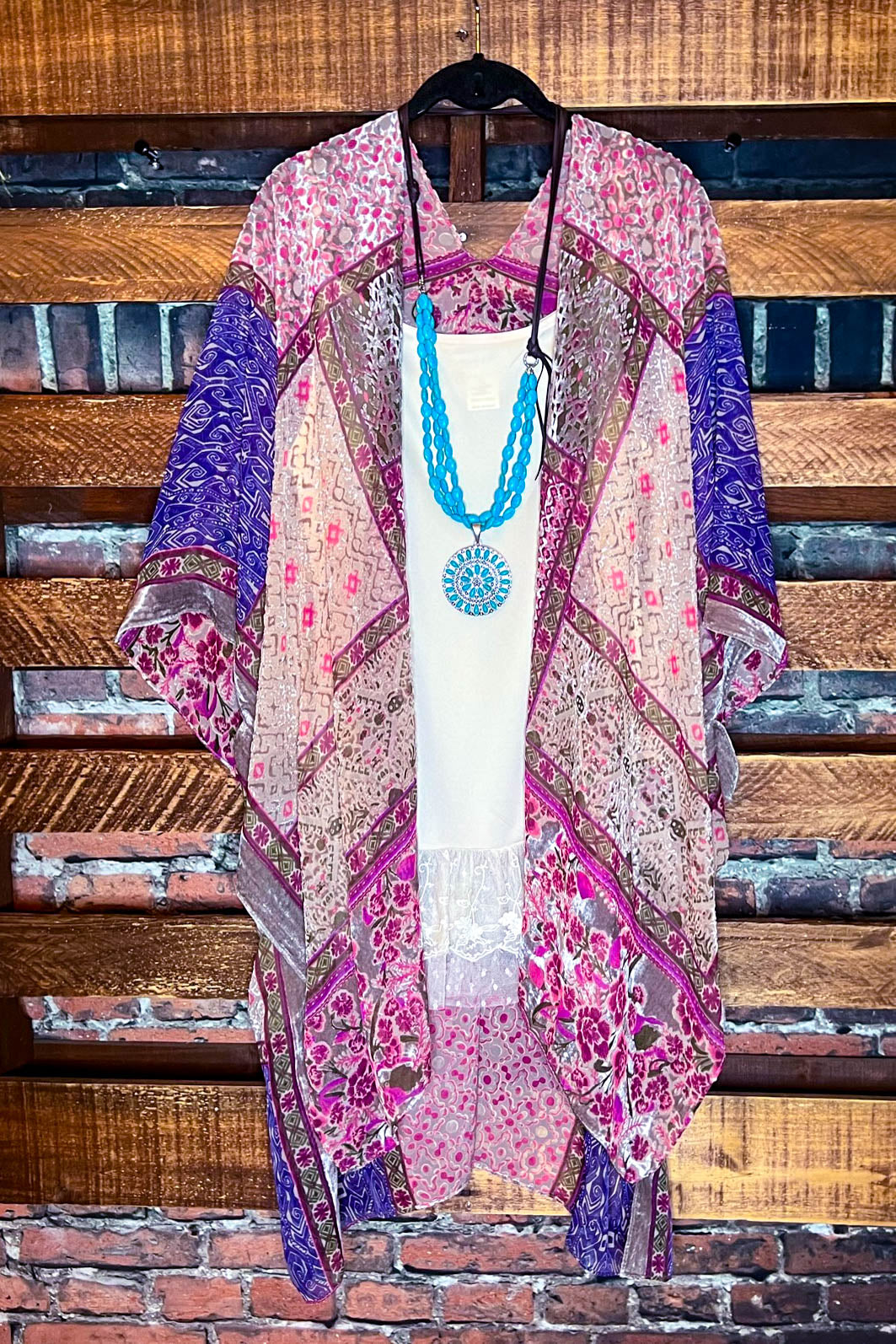SWEET NOSTALGIA VELVET PINK PURPLE AND MULTI-COLOR KIMONO