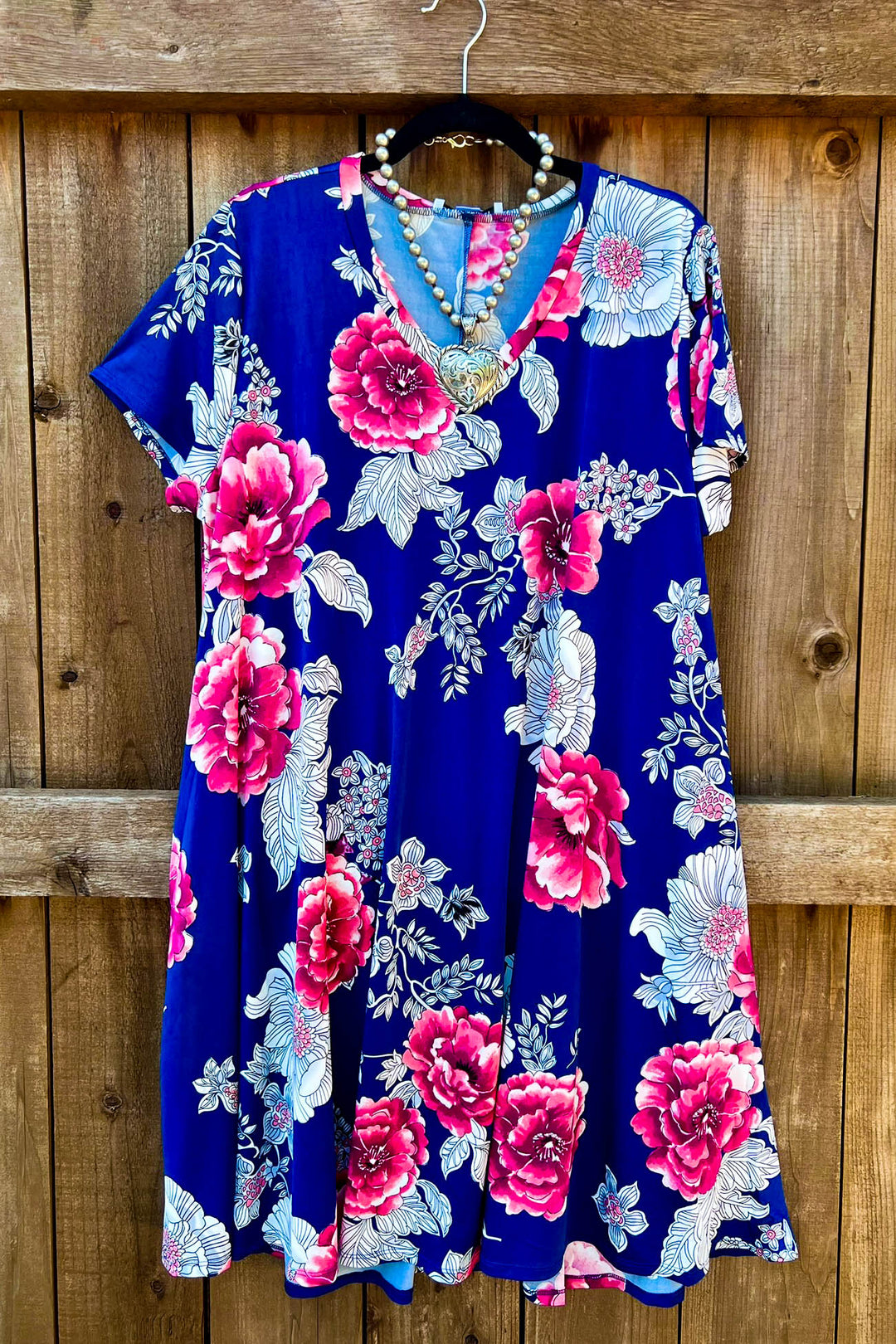 A MARVELOUS HOPE FLORAL DRESS TUNIC - NAVY & MULTI-COLOR