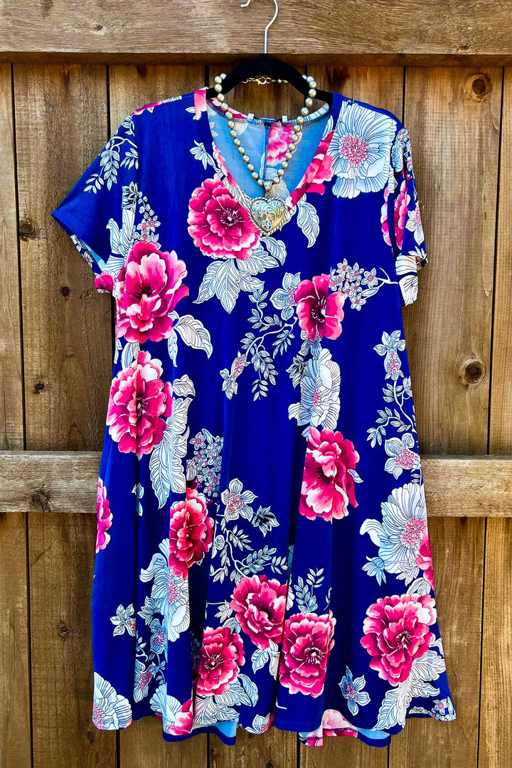A MARVELOUS HOPE FLORAL DRESS TUNIC - NAVY & MULTI-COLOR