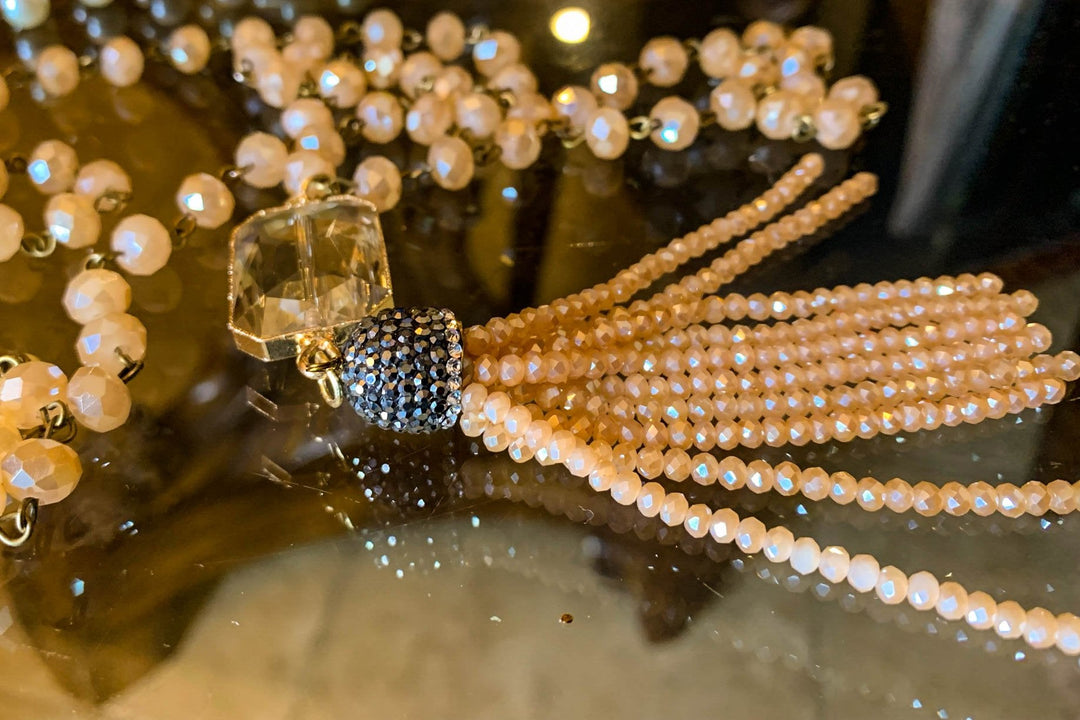 MOONLIGHT INSPIRE CRYSTAL LONG NECKLACE CHAMPAGNE COLOR